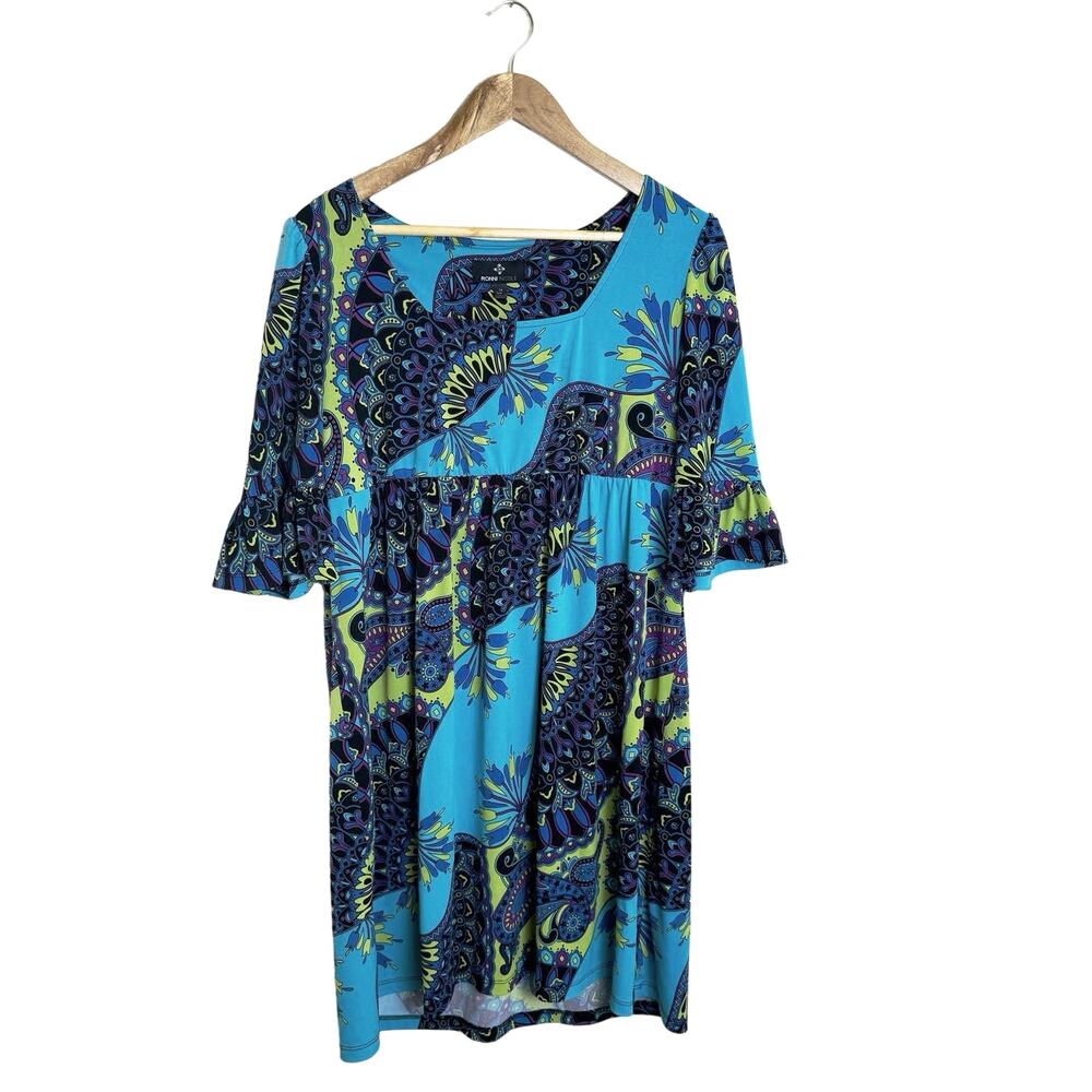 Ronni Nicole Retro Midi Dress Women’s Plus Size 14 Paisley Slinky Boho Babydoll